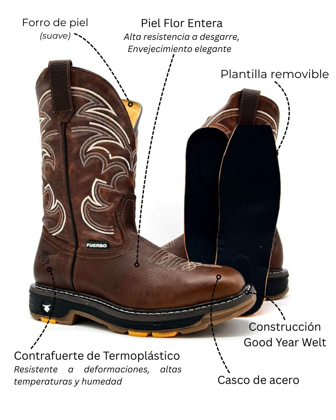 R-189 Bota Rodeo Trabajo Casco de Acero