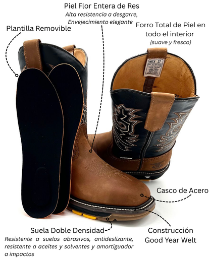 5961 Bota Rodeo Trabajo Casco de Acero - Mango